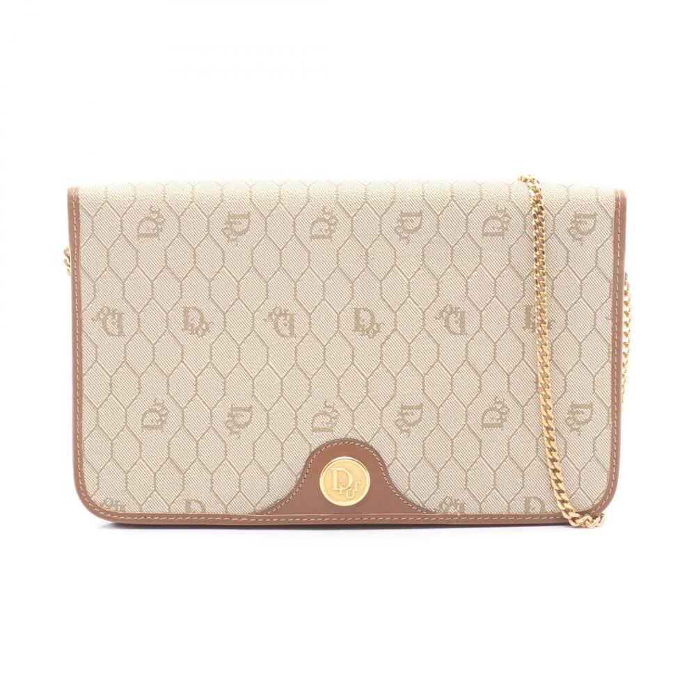 Christian Dior Honeycomb Shoulder Bag Canvas Leather Beige Brown Tones